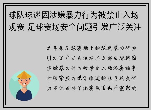 球队球迷因涉嫌暴力行为被禁止入场观赛 足球赛场安全问题引发广泛关注
